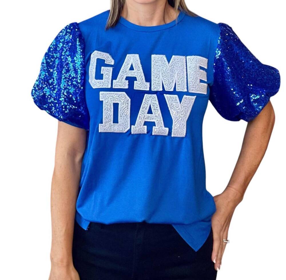 NEW SUNSHINE & RODEOS game day sequin top in blue